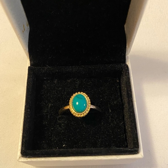 Gold Oval Ring With Turquoise Stone - Picture 2 of 3